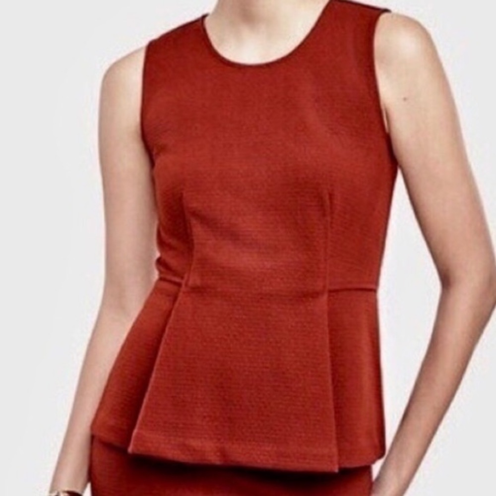 SOLD! Ann Taylor Rustic Red Textured Sleeveless Pleated Peplum Top - Picture 2 of 7